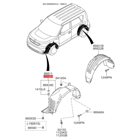 Обшивка (підкрилок), колісна ніша права 86812-E4100 Mobis - 86812E4100 - схема з каталогу 86812, KKMAPE414 86812E4100