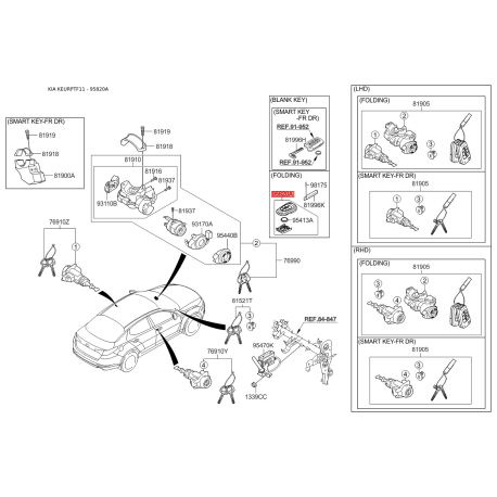 Брелок без ключа 95430-2T600 Mobis - 954302T600 - схема с каталога 95820A, KEURPTF11 954302T600