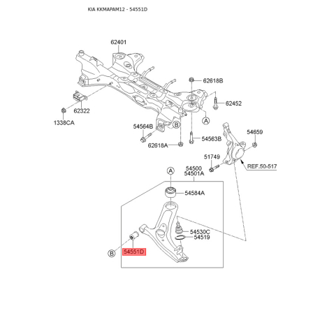 Сайлентблок важеля нижній 54551-2K000 Mobis - 545512K000 - схема з каталогу 54551D, KKMAPAM12 545512K000