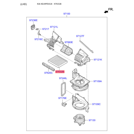 Фильтр салона S9713-3D4000 Mobis - S97133D4000 - схема с каталога 97632B, KEURPD418 S97133D4000