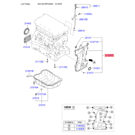 Крышка (фланец) цепи 21350-25005 Mobis - 2135025005 - схема с каталога 21350F, KEURPUN06 2135025005