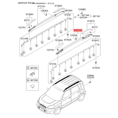 Молдинг крыши левый 87270-2K000 Mobis - 872702K000 - схема с каталога 87211A, KKMAPAM12 872702K000