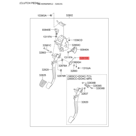 Пружина, педаль зчеплення 32815-2K150 Mobis - 328152K150 - схема з каталогу 32815S, KKMAPAM12 328152K150