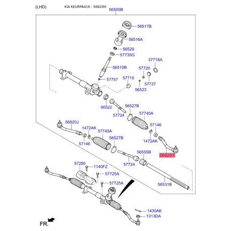 Наконечник рулевой тяги левый 56820-A4050 Mobis - 56820A4050 - схема с каталога 56820H, KEURPA416 56820A4050
