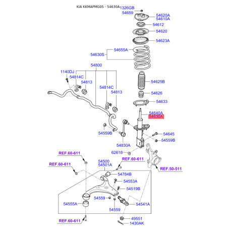 Амортизатор лівий 54651-2G300 Mobis - 546512G300 - схема з каталогу 54630A, KKMAPMG05 546512G300