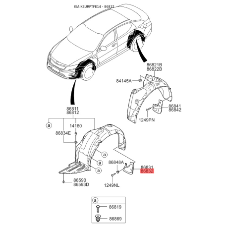 Бризговик передній правий 86832-2T100 Mobis - 868322T100 - схема з каталогу 86832, KEURPTFE14 868322T100