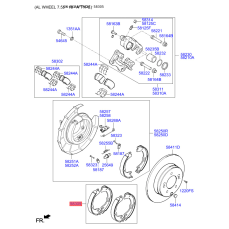 Колодки тормозные комплект 58305-2TA00 Mobis - 583052TA00 - схема с каталога 58305, AKMAPTFA14 583052TA00