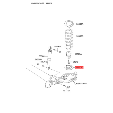 Прокладка задней пружины нижняя (на рычаг или на мост) 55332-1M000 Mobis - 553321M000 - схема с каталога 55332A, KKMAPAM12 553321M000
