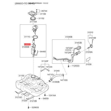Фильтр топливный 31112-2G500 Mobis - 311122G500 - схема с каталога 31112, KEURPMG09 311122G500