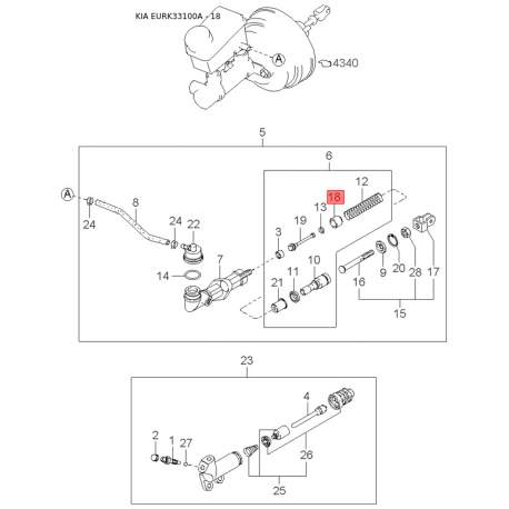 Подвеска, амортизатор передний 0K2CA-34380 Mobis - 0K2CA34380 - схема с каталога 18, EURK33100A 0K2CA34380