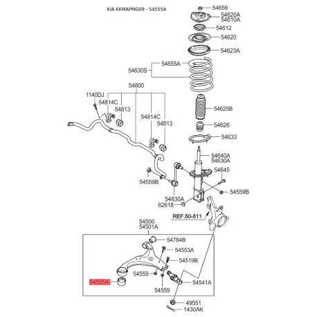 Сайлентблок рычага подвески 54584-2G000 Mobis - 545842G000 - схема с каталога 54555A, KKMAPMG09 545842G000