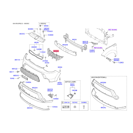 Заглушка бампера 86559-B2000 Mobis - 86559B2000 - схема с каталога 86585C, KRUSPB213 86559B2000