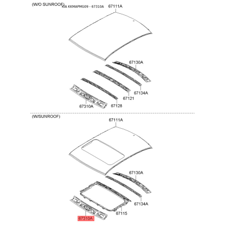 Каркас даху 67121-2G000 Mobis - 671212G000 - схема з каталогу 67310A, KKMAPMG09 671212G000