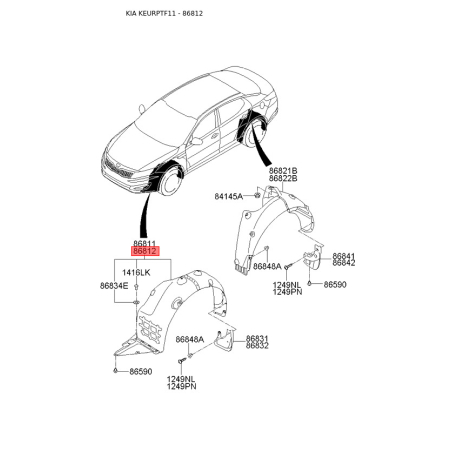 Обшивка (підкрилок), колісна ніша права 86812-2T000 Mobis - 868122T000 - схема з каталогу 86812, KEURPTF11 868122T000