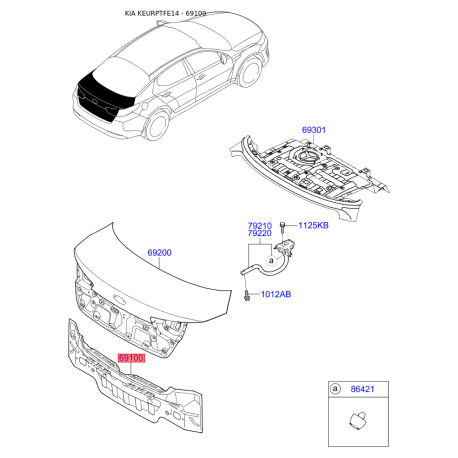 Лонжерон підлоги багажника 69100-2T000 Mobis - 691002T000 - схема з каталогу 69100, KEURPTFE14 691002T000