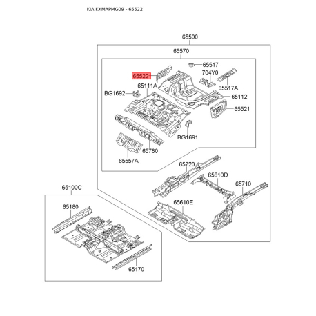 Лонжерон пола правый 65541-2G100 Mobis - 655412G100 - схема с каталога 65522, KKMAPMG09 655412G100