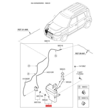 Бачок омывателя 98620-2K000 Mobis - 986202K000 - схема с каталога 98620, KKMAPAM08 986202K000