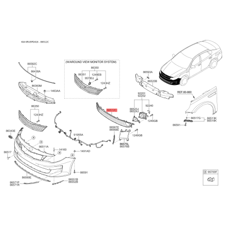 Решітка радіатора 86560-D4000 Mobis - 86560D4000 - схема з каталогу 86512C, KRUSPD416 86560D4000