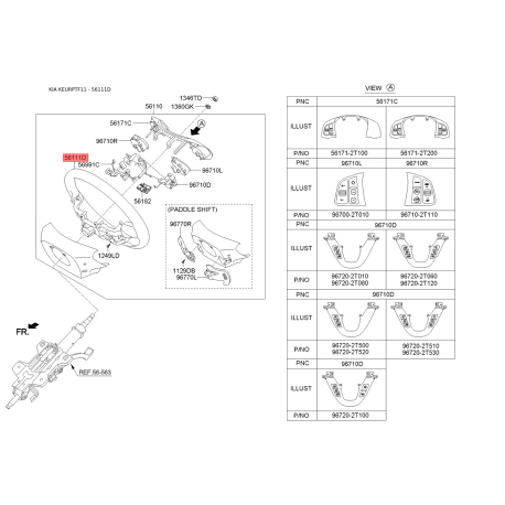Руль (рулевое колесо) голый 56120-2T100VA Mobis - 561202T100VA - схема с каталога 56111D, KEURPTF11 561202T100VA