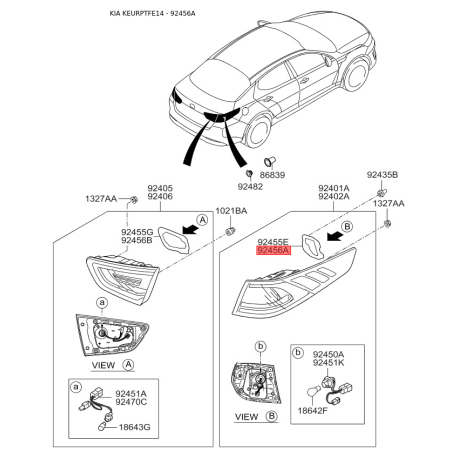 Крепление фонарь задний правое 92455-2T550 Mobis - 924552T550 - схема с каталога 92456A, KEURPTFE14 924552T550