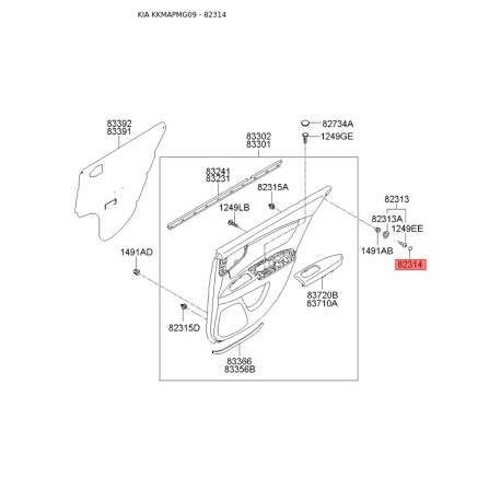 Пистон (клипса) бампера и обивки салона квадратная 82314-37000VA Mobis - 8231437000VA - схема с каталога 82314, KKMAPMG09 8231437000VA