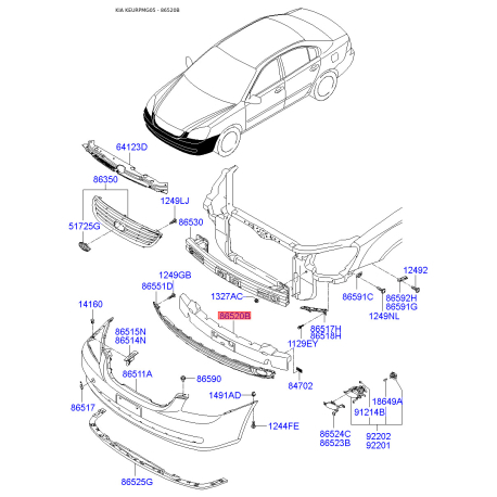 Абсорбер (пена, амортизатор) бампера 86520-2G000 Mobis - 865202G000 - схема с каталога 86520B, KEURPMG05 865202G000