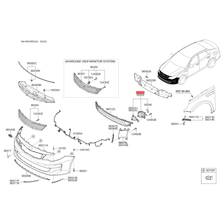 Фара противотуманная левая 92201-D4100 Mobis - 92201D4100 - схема с каталога 92201, KRUSPD416 92201D4100