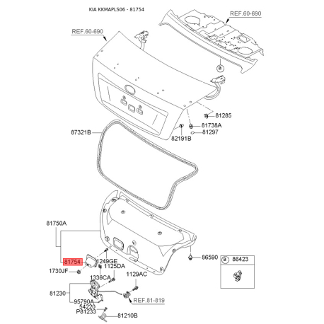 Оббивка багажника 81754-3F000 Mobis - 817543F000 - схема з каталогу 81754, KKMAPLS06 817543F000