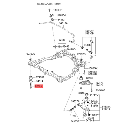 Болт кронштейна поперечної балки (підрамника) 62484-2F000 Mobis - 624842F000 - схема з каталогу 62489, KKMAPLS06 624842F000