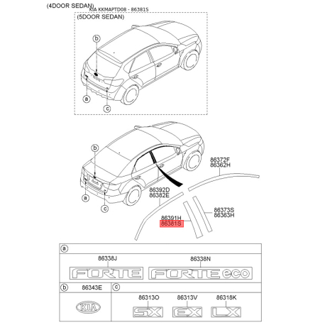 Облицювання / захисна накладка, боковина ліве 86381-1M000 Mobis - 863811M000 - схема з каталогу 86381S, KKMAPTD08 863811M000