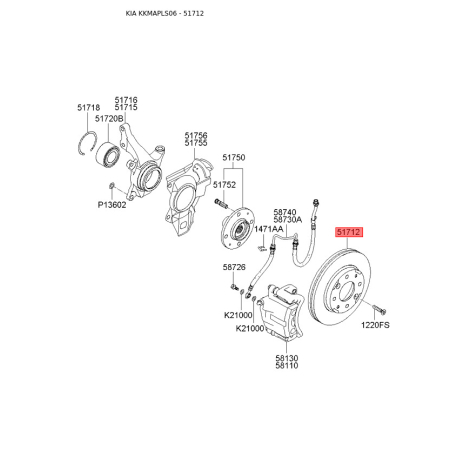 Диск тормозной 51712-2F100 Mobis - 517122F100 - схема с каталога 51712, KKMAPLS06 517122F100