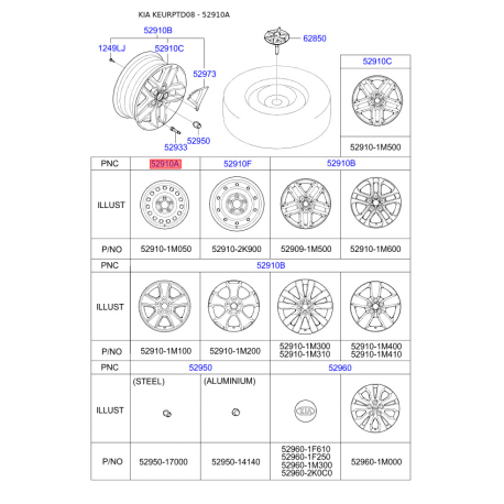 Диск 52910-1M050 Mobis - 529101M050 - схема з каталогу 52910A, KEURPTD08 529101M050