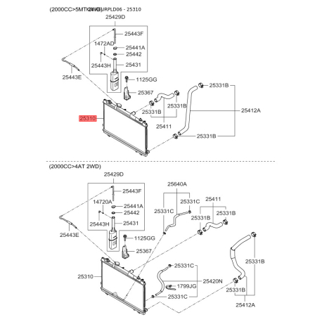 Радіатор охолодження двигуна 25310-2F071 Mobis - 253102F071 - схема з каталогу 25310, KEURPLD06 253102F071