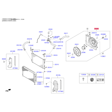Вентилятор радіатора охолодження 25380-3X100 Mobis - 253803X100 - схема з каталогу 25380, KKMAPA712 253803X100