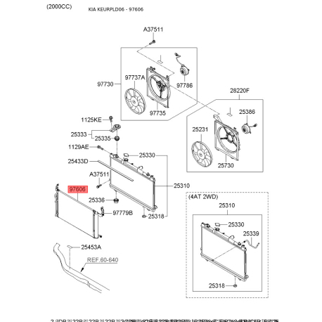 Радіатор кондиціонера 97606-2F700 Mobis - 976062F700 - схема з каталогу 97606, KEURPLD06 976062F700