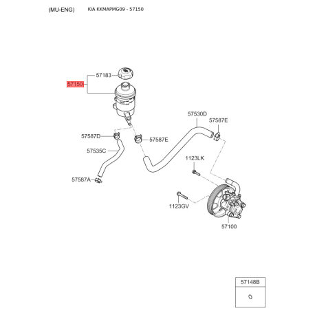 Бачок гідропідсилювача керма (ГПК) 57150-2G000 Mobis - 571502G000 - схема з каталогу 57150, KKMAPMG09 571502G000