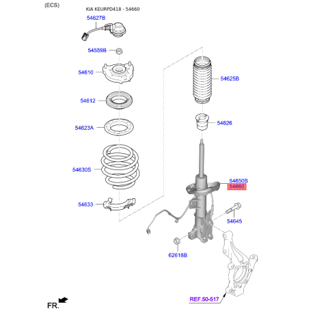 Амортизатор правий 54660-D4000 Mobis - 54660D4000 - схема з каталогу 54660, KEURPD418 54660D4000