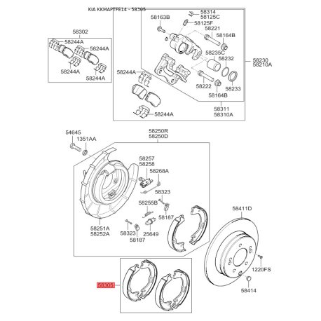 Колодки гальмівні комплект 58305-3QA00 Mobis - 583053QA00 - схема з каталогу 58305, KKMAPTFE14 583053QA00