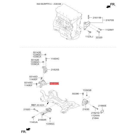 Подушка двигателя 21810-3S500 Mobis - 218103S500 - схема с каталога 21810A, KEURPTF11 218103S500