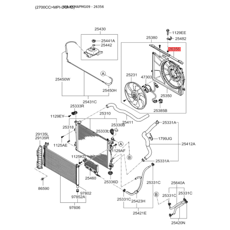 Крепление радиатора 25391-2G000 Mobis - 253912G000 - схема с каталога 26356, KKMAPMG09 253912G000
