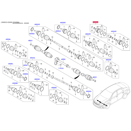 Чехол полуоси (пыльник) приводного вала правый 49583-D4050 Mobis - 49583D4050 - схема с каталога 49506R, KEURPD418 49583D4050