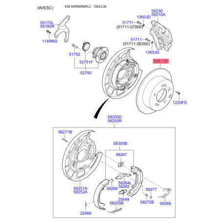 Диск тормозной 58411-2K300 Mobis - 584112K300 - схема с каталога 58411B, KKMAPAM12 584112K300