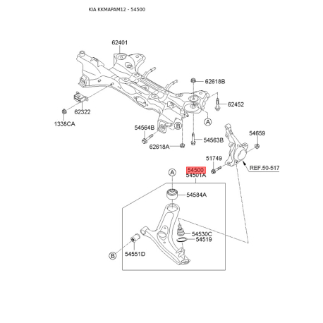 Важіль підвіски колеса лівий нижній 54500-2K500 Mobis - 545002K500 - схема з каталогу 54500, KKMAPAM12 545002K500