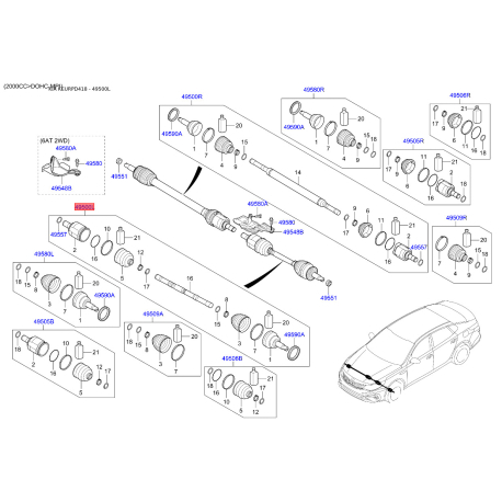 Полуось (приводной вал) левая 49500-D4100 Mobis - 49500D4100 - схема с каталога 49500L, KEURPD418 49500D4100