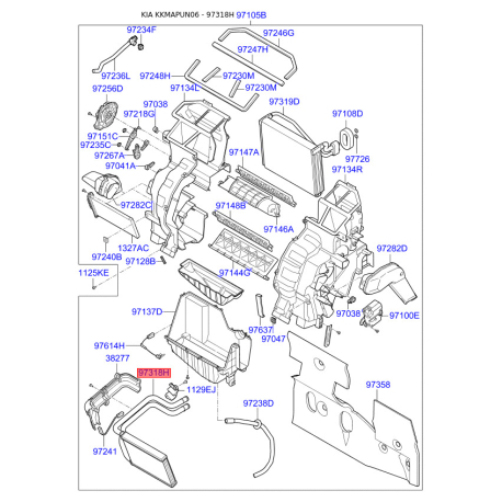 Радіатор пічки 97138-1D000 Mobis - 971381D000 - схема з каталогу 97318H, KKMAPUN06 971381D000