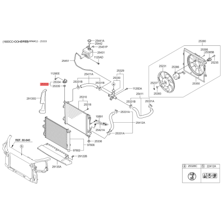 Крепление радиатора верхнее 25333-2K000 Mobis - 253332K000 - схема с каталога 25333, KEURPAM12 253332K000