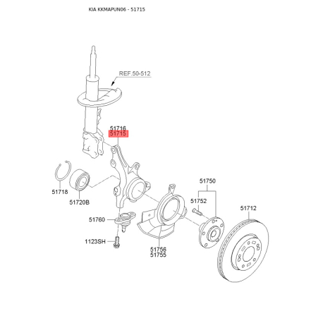 Поворотный кулак, подвеска колеса левый 51715-1D100 Mobis - 517151D100 - схема с каталога 51715, KKMAPUN06 517151D100