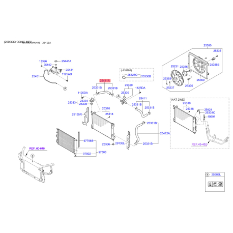 Шланг (патрубок) системы охлаждения 25411-2K050 Mobis - 254112K050 - схема с каталога 25411A, KKMAPAM08 254112K050