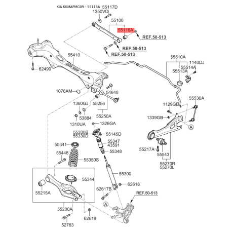 Сайлентблок рычага подвески 55118-1D000 Mobis - 551181D000 - схема с каталога 55116A, KKMAPMG09 551181D000