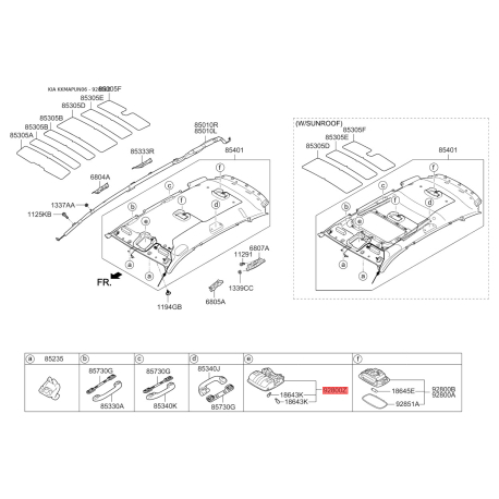 Освещение салона 92810-1D000QW Mobis - 928101D000QW - схема с каталога 92800Z, KKMAPUN06 928101D000QW